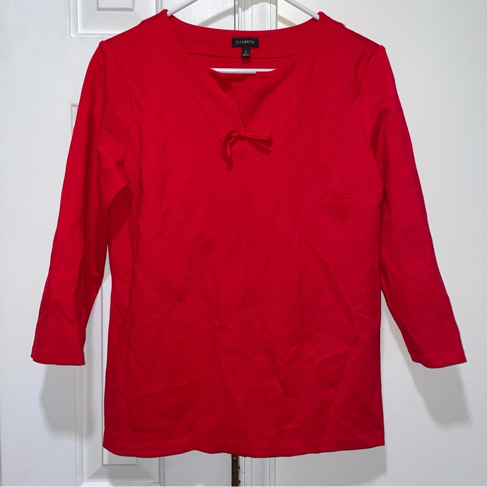 Talbots Red Ponte Knit Split Neck Top with Bow
Detail 3/4 Sleeved Blouse top S - Picture 2 of 14
